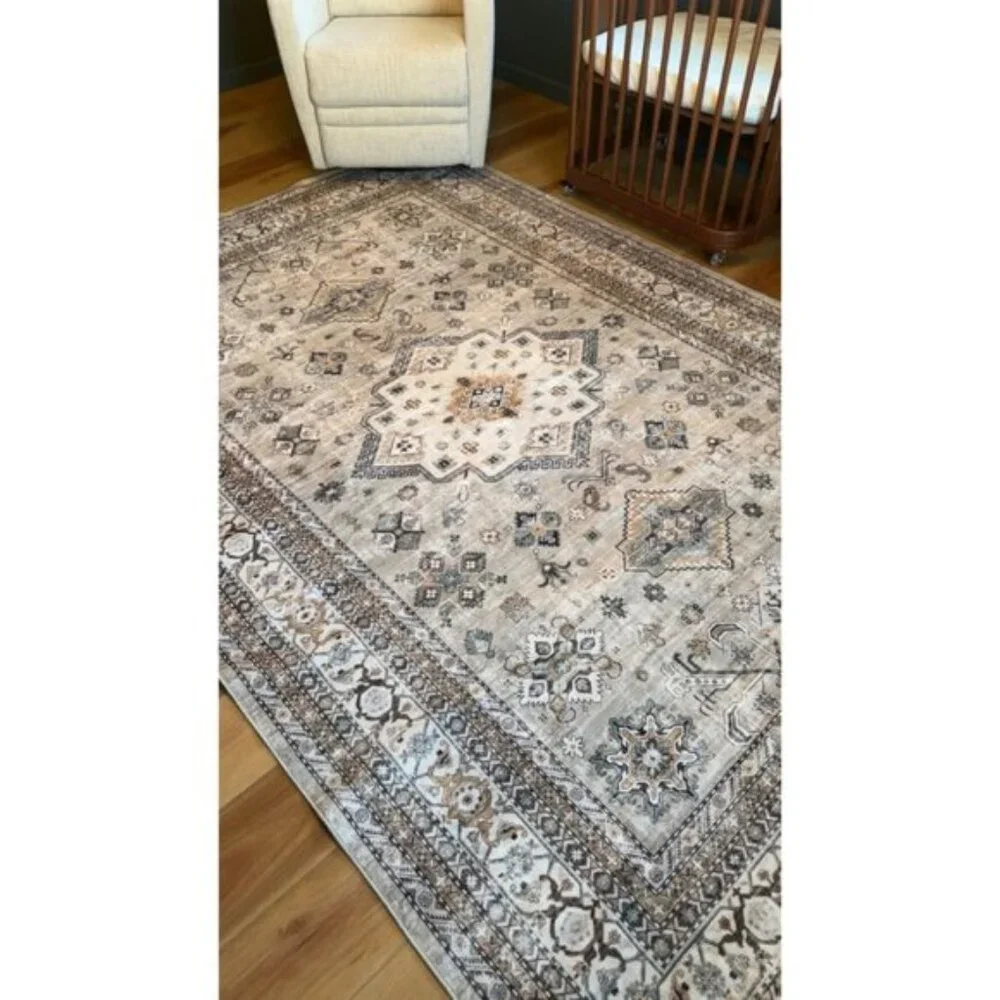 6x9 Beige Vintage Area Rug, Soft Washable Oriental Distressed Carpet for Home
